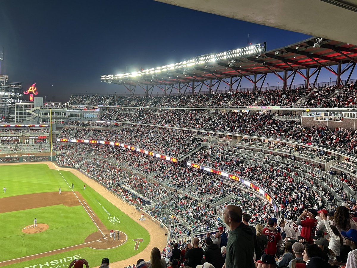 TruistPark's tweet photo. Tonight’s @Braves win was the 40th sellout of the 2022 season and 100th in #TruistPark history! https://t.co/k0VS184wsu