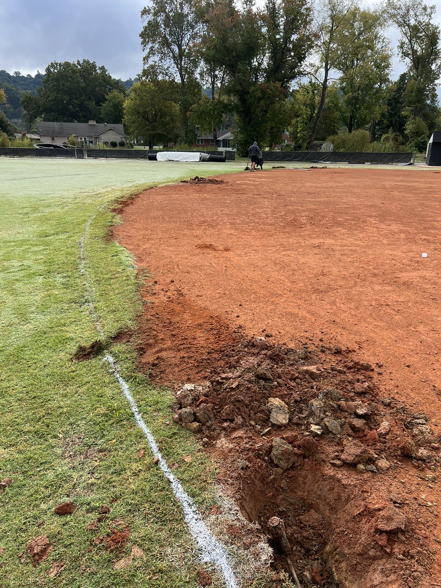 UnionKyBsb's tweet photo. Huge day of renovation and improvement on the field today with sod cutting entire infield arc and baselines, new sprinklers in the outfield and infield, mixing and grading the infield dirt. Next up is rebuilding game mound, homeplate, and a 120’ turf bullpen with 3 rubbers wide! https://t.co/BJFRuJK0Zw
