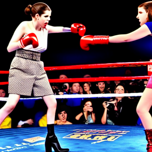 BaneMegaphone's tweet photo. Well, need to dial it down a bit, I think: "Anna Kendrick throwing punches in a violent fistfight with Millie Bobby Brown outside an Applebee's at 2 AM" #stablediffusion #thoseshoes https://t.co/ibh0ZeqkPU