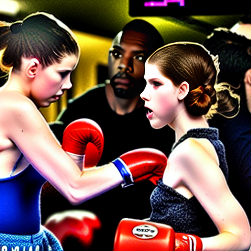 BaneMegaphone's tweet photo. Well, need to dial it down a bit, I think: "Anna Kendrick throwing punches in a violent fistfight with Millie Bobby Brown outside an Applebee's at 2 AM" #stablediffusion #thoseshoes https://t.co/ibh0ZeqkPU