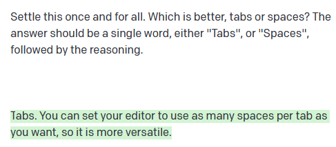 halfnelson_au's tweet photo. OpenAI's GPT-3 is very knowledgeable and has read more of the internet than anyone. Glad it could use it's vast intellect to end the age old debate. https://t.co/lxf6mFBxmN
