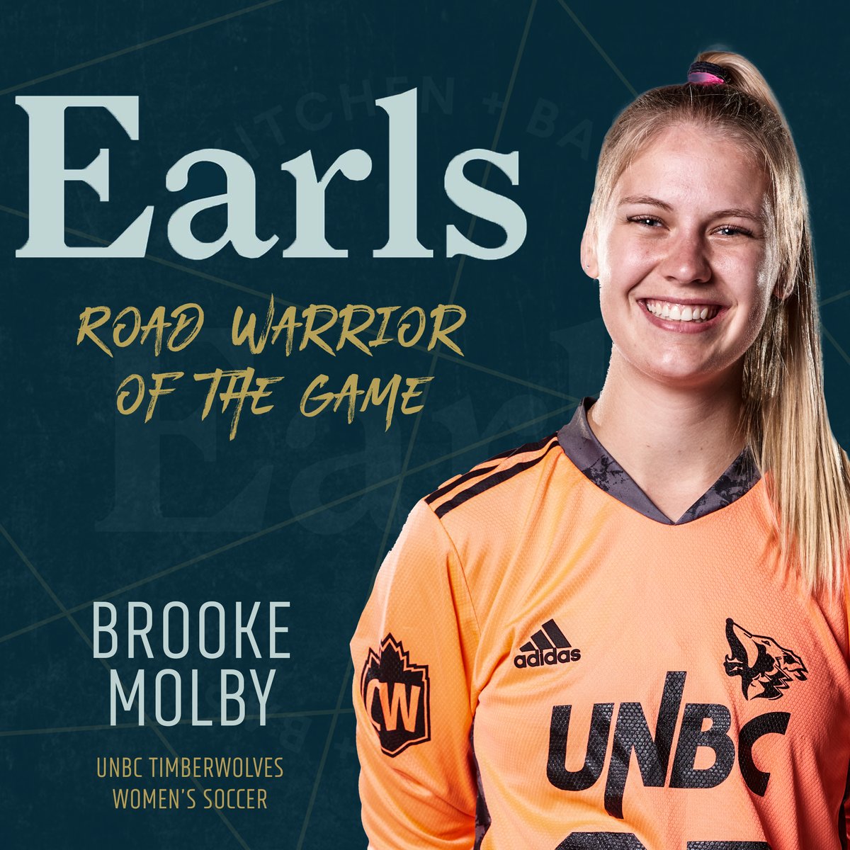 UNBC Timberwolves (@unbcathletics) on Twitter photo Molbyyyyyy the Goalieeeeee! Brooke Molby holds the fort, keeps the sheet clean, and earns the <a href="/earlsrestaurant/">Earls Kitchen + Bar</a> Road Warrior of the Game in <a href="/UNBCWSoccer/">UNBC Womens Soccer</a>'s 2-0 win over the <a href="/UFVCascades/">UFV Cascades</a>! Molbyyyyyy the Goalieeeeee! Brooke Molby holds the fort, keeps the sheet clean, and earns the <a href="/earlsrestaurant/">Earls Kitchen + Bar</a> Road Warrior of the Game in <a href="/UNBCWSoccer/">UNBC Womens Soccer</a>'s 2-0 win over the <a href="/UFVCascades/">UFV Cascades</a>!