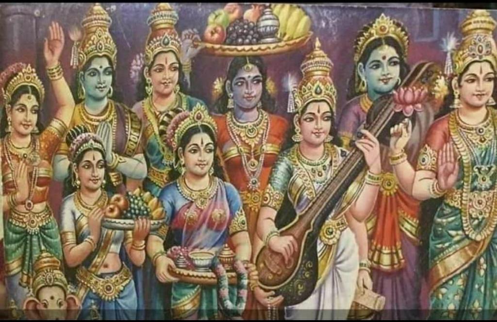 T 4427 - *This is a very rare pic of the NavaDurgas - Brahmi, Maheshwari, Kaumari, Vaishnavi, Varahi, Indrani, Chamundi, MahaLakshmi and Rajeshwari.*
*🙏Happy Navarathri🙏🏼*