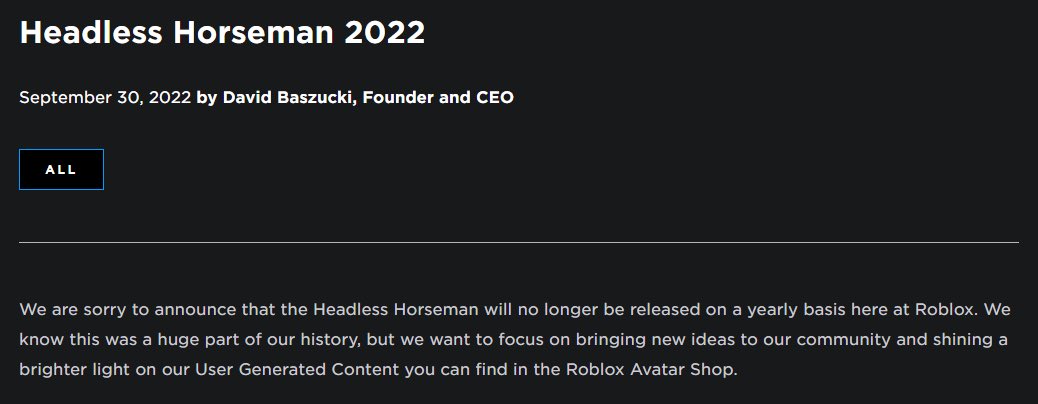 RBXNews on X: We may see Headless Horseman return next month