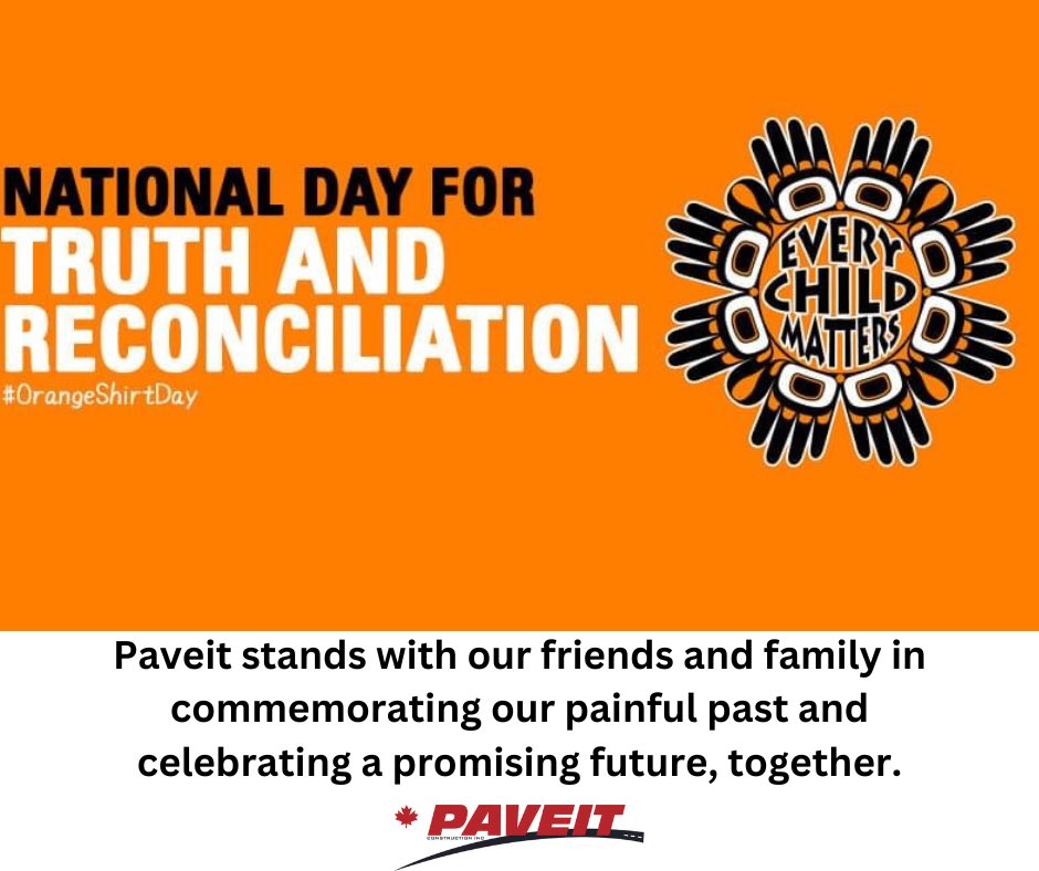 Paveitconst's tweet photo. Today is Orange Shirt Day and National Day for Truth and Reconciliation. Wear orange to show your support for Survivors and their families. #EveryChildMatters https://t.co/vnosfUMU9x