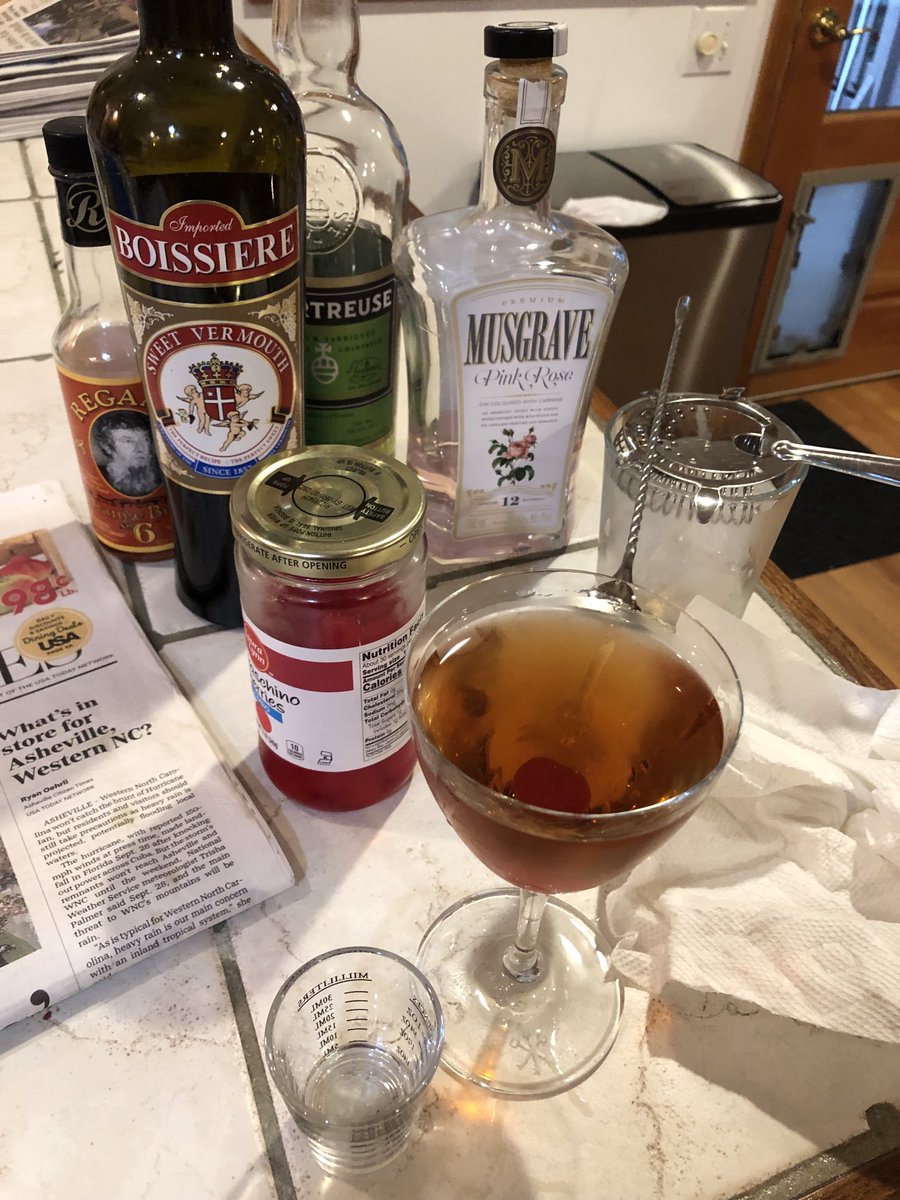 Thrilled that the rains of #hurricaneian have mostly missed #asheville, I’m starting the weekend with a Bijou, as suggested by liquor.com/recipes/bijou/ But I’m certainly sending good thoughts to those in Florida (I lived there for 5 1/2 years!) and SC hurt by the storm. #cocktails