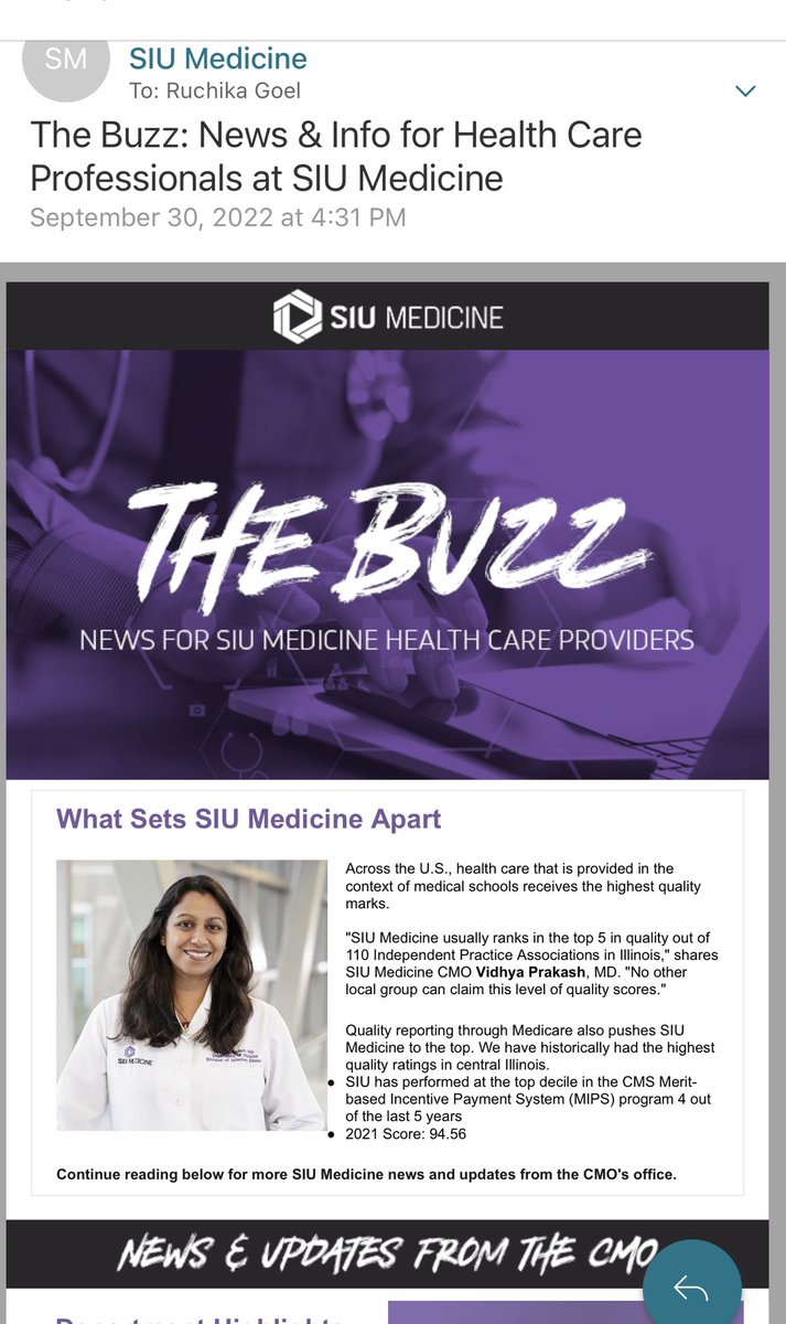 ruchika_goel1's tweet photo. It’s the last day of September #WomenInMedicine month! Raising a toast to my friend @VidhyaPrakashIL, CMO and leader extraordinaire @siusom , #AWIMS founder @siusom_IM Cheers to you for leading the way!! @in_stemm @WIMSummit #WomenSupportingWomen #Soproud https://t.co/Abv4wFDjuD