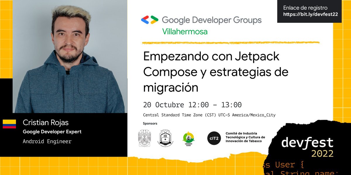 ¡Registrate hoy! bit.ly/devfest22 🔥
Te invitamos a participar en la agenda #DevFest2022 en donde conocerás lo último sobre la industria de tecnología. 💡

Te compartimos la agenda del día 20 de octubre. 🗓