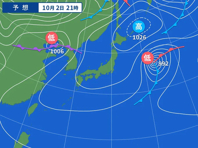 4日5日は雨の予報です西に停滞前線見えてるやつの仕業ですね。 