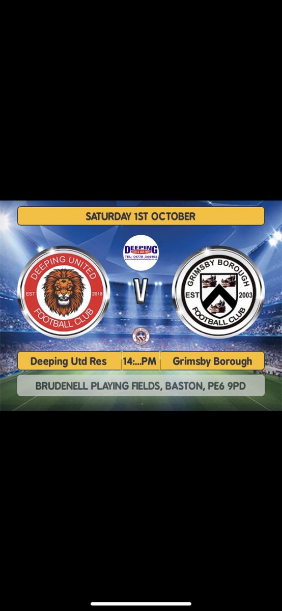 Deeping United Vs Grimsby Borough FC Reserves
🏆🏆🏆County Cup🏆🏆🏆

14:30PM🗓
Please come show your support as the Deeping Look to move into next round. Should be a great game to watch.
 @DCVH 
<a href="/ChromaSport/">ChromaSport</a> 
<a href="/Mercury1712/">Stamford Mercury</a>
