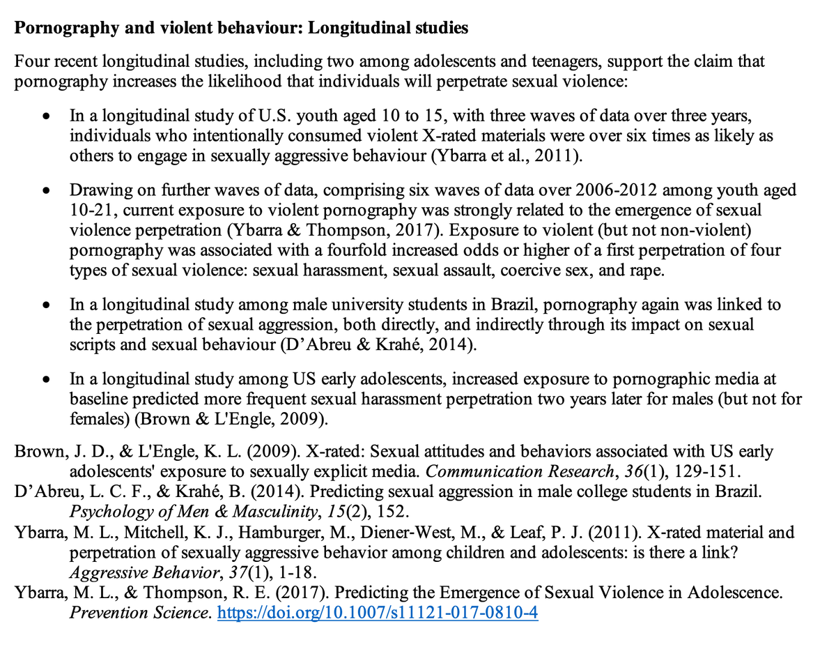 MichaelGLFlood's tweet photo. Pornography and sexual violence: 4 longitudinal studies among adolescents and young adults find that porn exposure increases the likelihood of later perpetration of sexual violence. E.g., associated with a fourfold increased odds or higher of first perpetration of sexual violence https://t.co/Wk6QjRGKJa