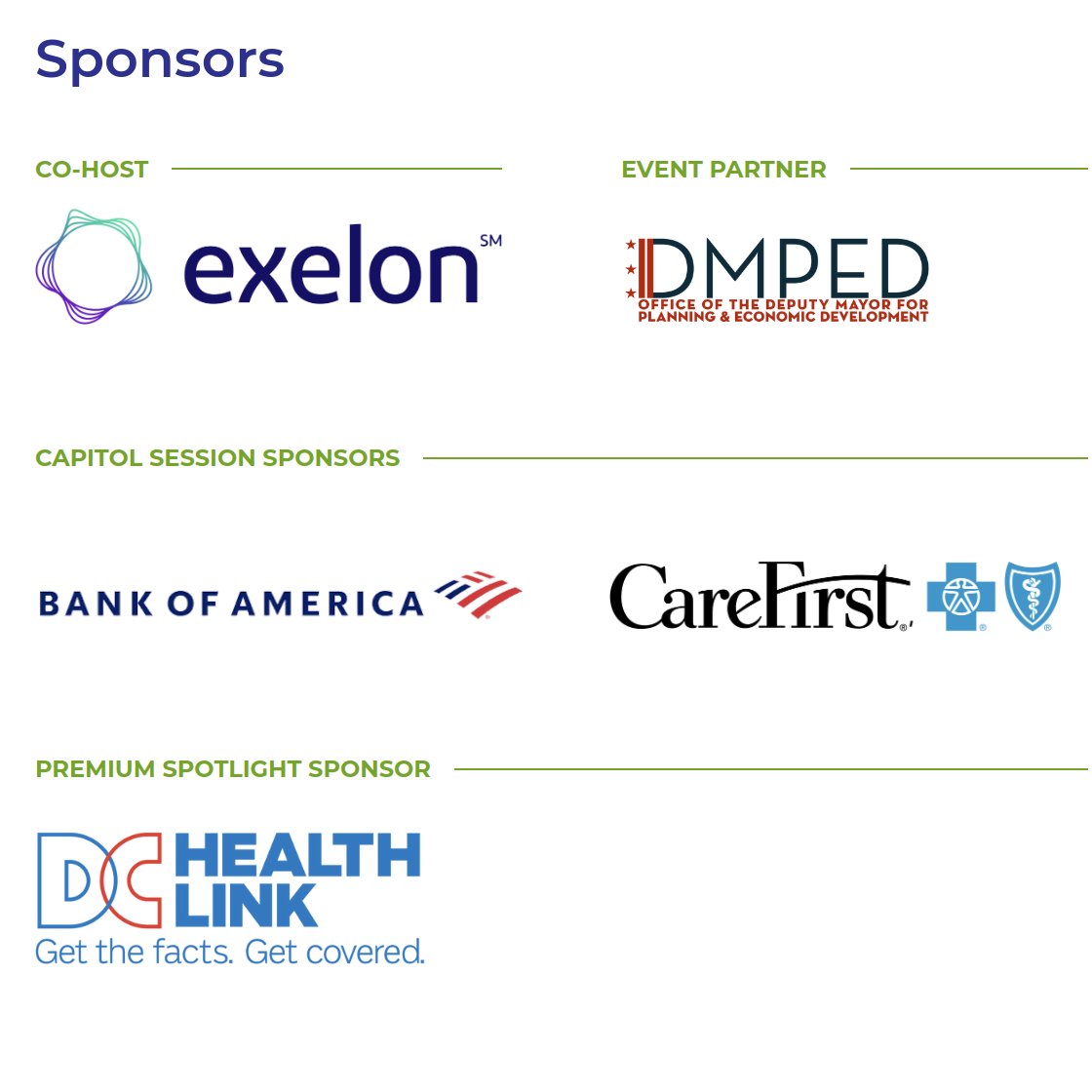 dcchamber's tweet image. 🌟A sincere thank you to the sponsors of the 2022 State of the District &amp;amp; Region Conference. Thank you 
@Exelon, @DMPEDDC, @bankofamerica, @CareFirst , and @DCHealthLink.

#SOTD #DC #DCBiz #ThankYou