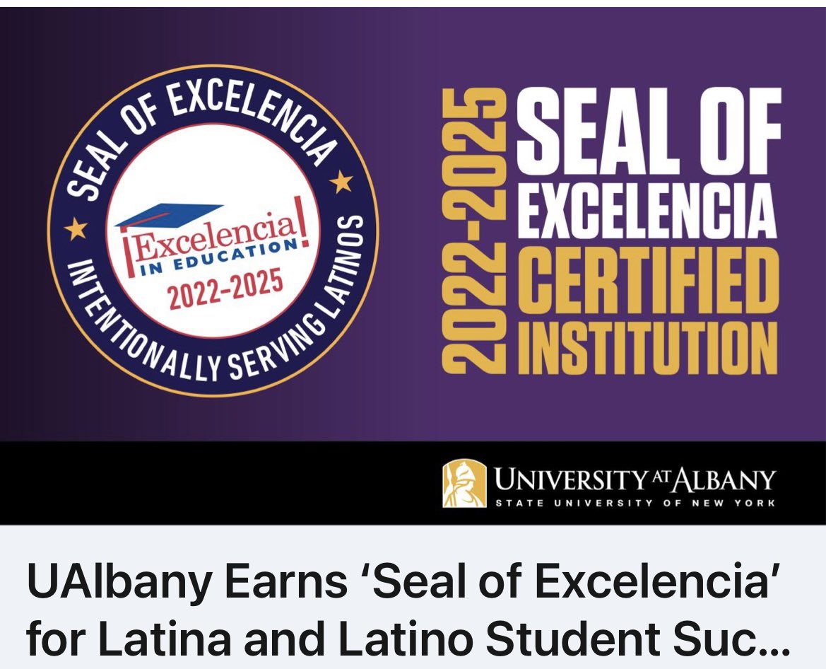 Havidán Rodríguez (@havidanualbany) on Twitter photo In Washington, DC <a href="/UAlbany/">University at Albany</a> was just awarded the <a href="/EdExcelencia/">EdExcelencia.org</a> 2022 Seal of Excelencia for our intentionality & success in serving Latino/a students. We were one of only 6 institutions nationwide certified today. Thanks to our faculty, staff & students for their outstanding work! In Washington, DC <a href="/UAlbany/">University at Albany</a> was just awarded the <a href="/EdExcelencia/">EdExcelencia.org</a> 2022 Seal of Excelencia for our intentionality & success in serving Latino/a students. We were one of only 6 institutions nationwide certified today. Thanks to our faculty, staff & students for their outstanding work!