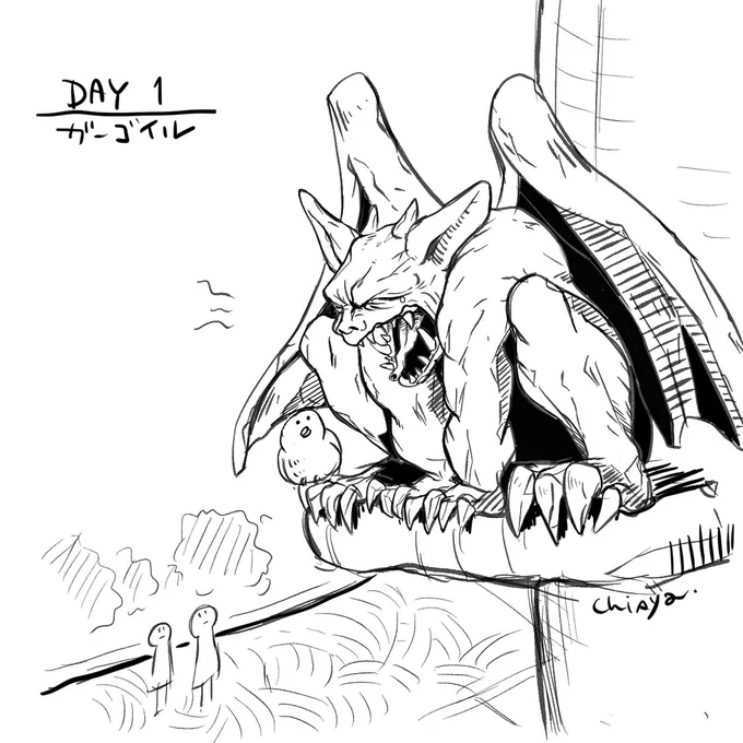 インクトーバー今年も参加します!DAY.1  gargoyle#inktober#inktober2022 