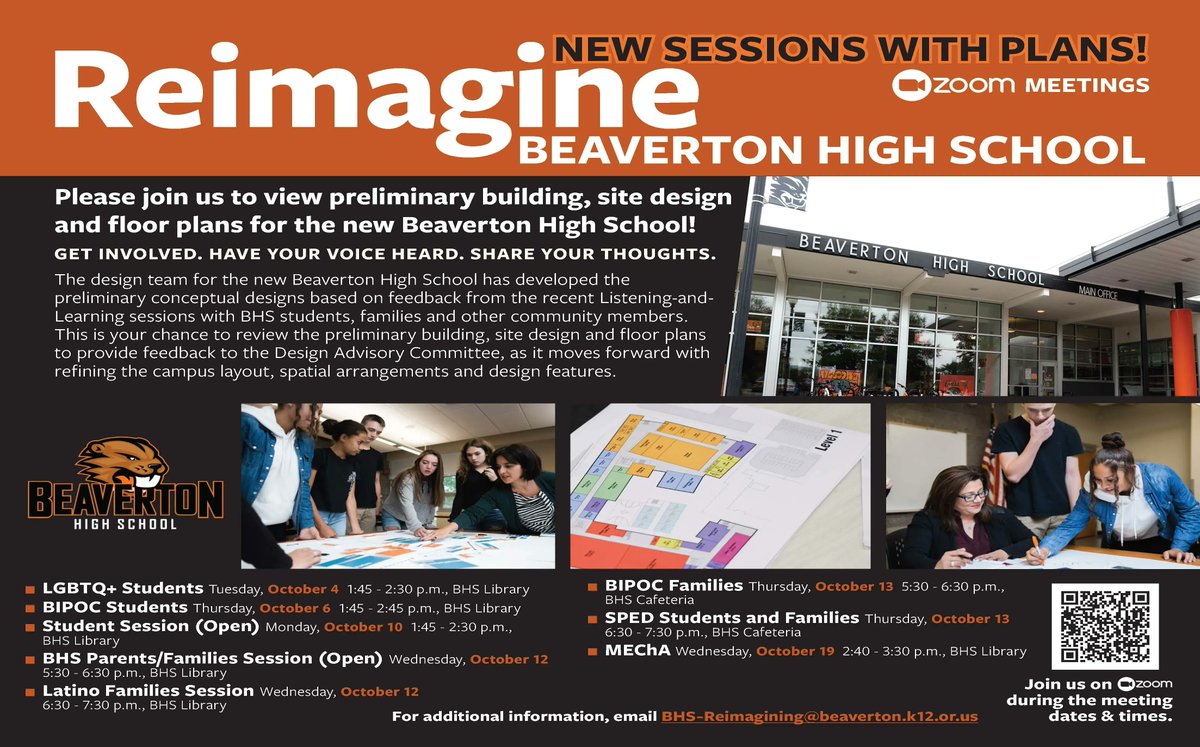 Want to share your thoughts on the new Beaverton High School? Take a look at the flyer below to find out how. Meadow Park Middle School is a feeder school to BHS.

#BSDtogether
#BSDbond