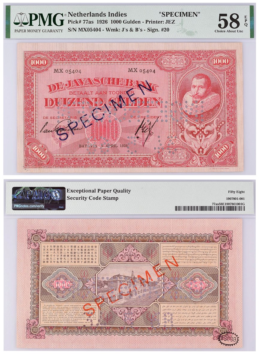 PMG's Featured Note of the Month is a Netherlands Indies 1,000 Gulden that includes text in four different languages. Learn more: PMGnotes.com/news/article/1… #netherlandsindies #gulden #multilingual #banknotecollector #numismatics #papermoneycollecting #notescollection