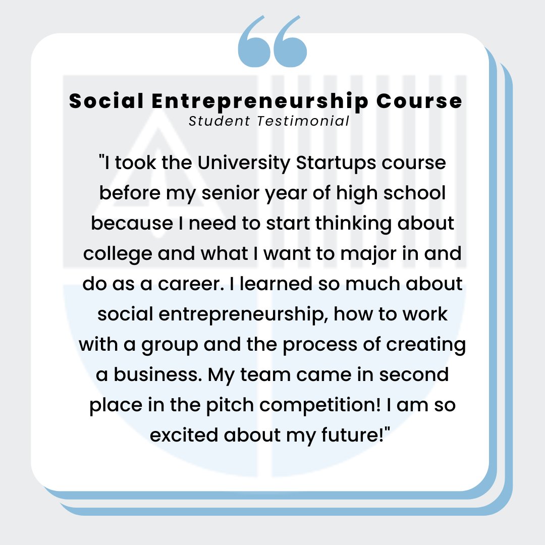 univstartups's tweet photo. Here's what our student had to say about our Social Entrepreneurship Course!
#universitystartups #entrepreneurship #highschool #business #testimonials https://t.co/9Rvmvrxe5Q