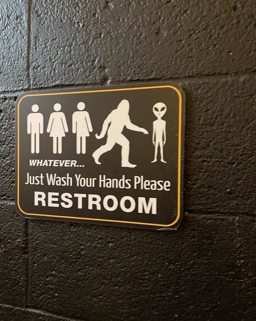 Funny restroom sign at brewery stop #1 of IndiananapolisBeerTour22. More to come. instagr.am/p/CjJhcuNPmJV/