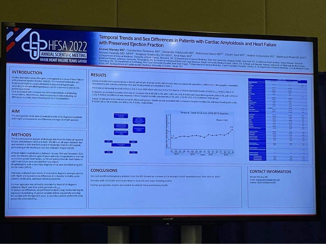 Ahmed Maraey, MD (@ahmedmaraeymd) on Twitter photo Excited to present our team’s work tonight at #HFSA2022
<a href="/AHajduczok/">Alexander Hajduczok, MD 🇺🇦🙏</a> <a href="/AhmedElzanatyMD/">Ahmed M. Elzanaty</a> <a href="/MahmoudKhalilmd/">Mahmoud Khalil MD, Msc</a> <a href="/H_Elsharnoby/">Hadeer Elsharnoby, MD</a> <a href="/EBRAMSAID2/">EBRAM SAID, MD</a> <a href="/YevgeniyBr/">Yevgeniy Brailovsky DO MSc FACC</a> <a href="/amitalamMD/">Amit Alam</a> Excited to present our team’s work tonight at #HFSA2022
<a href="/AHajduczok/">Alexander Hajduczok, MD 🇺🇦🙏</a> <a href="/AhmedElzanatyMD/">Ahmed M. Elzanaty</a> <a href="/MahmoudKhalilmd/">Mahmoud Khalil MD, Msc</a> <a href="/H_Elsharnoby/">Hadeer Elsharnoby, MD</a> <a href="/EBRAMSAID2/">EBRAM SAID, MD</a> <a href="/YevgeniyBr/">Yevgeniy Brailovsky DO MSc FACC</a> <a href="/amitalamMD/">Amit Alam</a>