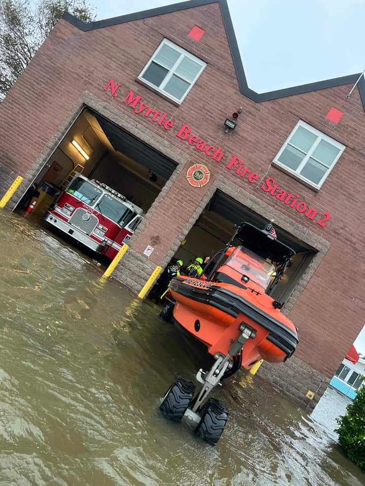 NMBRescue's tweet photo. Hurricane Ian, Day 2. Your Rescue Squad put two ambulances, two boats and two high water vehicles in service today, and we were invited to participate in North Myrtle Beach's Emergency Operations Center. Great to see so many agencies working together! #hcfr #nmbfirerescue https://t.co/i9c1tRF8nv