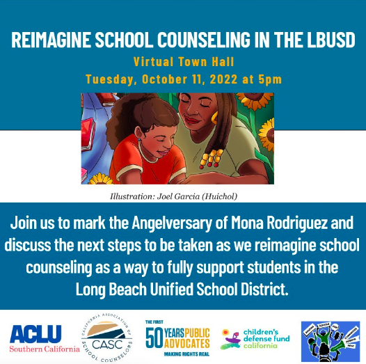 Victor Leung (@victoraclu) on Twitter photo All Long Beach communitymembers are invited to a Virtual Town Hall on 10/11 @ 5p. We will mark the Angelversary of Mona Rodriguez and reimagine school counseling as a way to support students in LBUSD. RSVP: bit.ly/reimagine-sc
<a href="/cdfca/">Children's Defense Fund–California</a> <a href="/publicadvocates/">Public Advocates Inc</a> @MyCASC <a href="/DignityinSchool/">Dignity in Schools</a> All Long Beach communitymembers are invited to a Virtual Town Hall on 10/11 @ 5p. We will mark the Angelversary of Mona Rodriguez and reimagine school counseling as a way to support students in LBUSD. RSVP: bit.ly/reimagine-sc
<a href="/cdfca/">Children's Defense Fund–California</a> <a href="/publicadvocates/">Public Advocates Inc</a> @MyCASC <a href="/DignityinSchool/">Dignity in Schools</a>