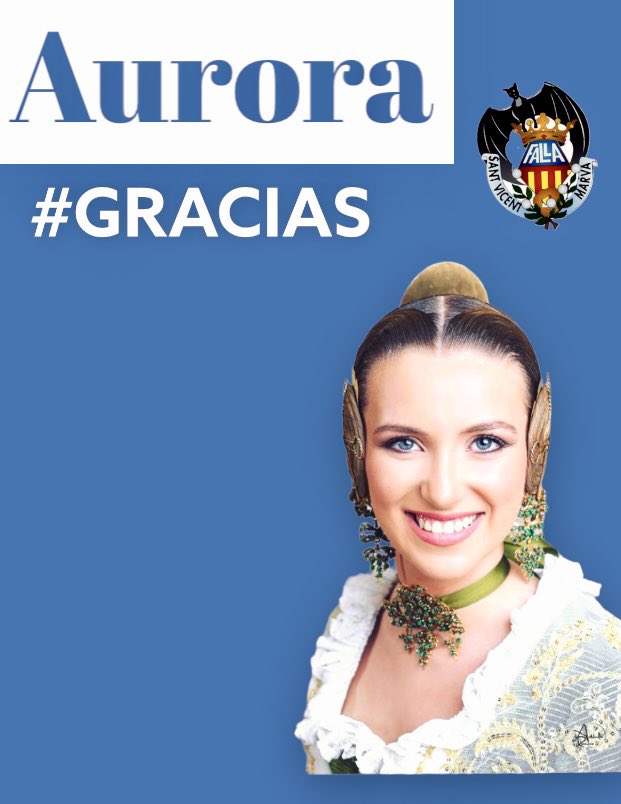 SanVicentMarva's tweet photo. Aurora gracias  por representar tan bien a nuestra falla en la #elecció23 y aunque no ha habido suerte queremos agradecerte la experiencia que hemos podido disfrutar contigo. 💙

#Aurora19
#FSVM https://t.co/OG4JTPbVfA