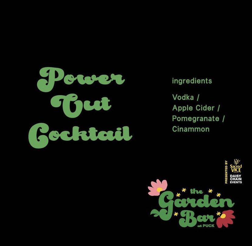 Time to get on board with autumn. This concoction from the Garden Bar at Puck will help. Cider, pomegranate, cinnamon and PA distilled vodka. All good to warm you on a crisp evening, like tonite. Til 11pm.