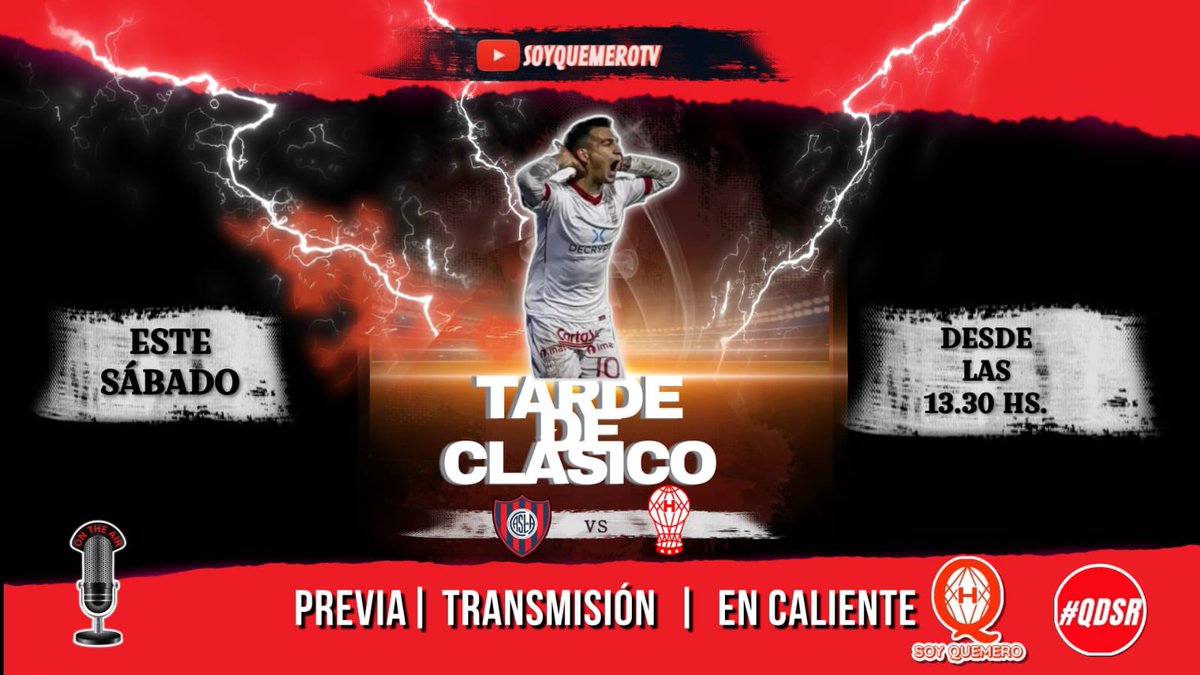 SoyQuemeroTV's tweet photo. #Huracán Se viene un Sábado de SUPER acción en SoyQuemero TV.

Vamos a vivir La Previa con las Peñas, y estaremos en vivo con Nacho Pussetto, Kaku, Cristian Espinoza, Mauro Milano, el Negro Herrero, Marcos Gutierrez y más.

¡Todos juntos palpitando un nuevo clásico! https://t.co/dK17kAv1Cc