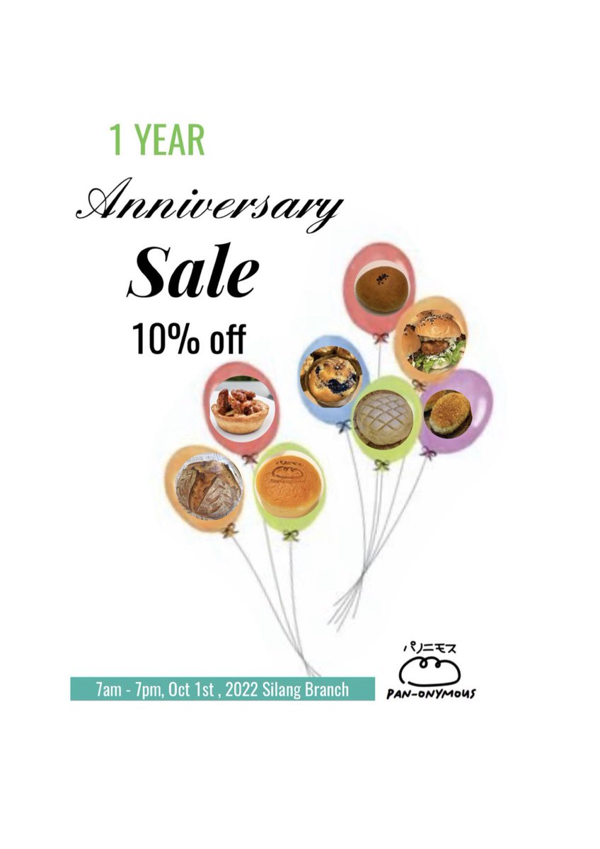 Panonymous_ph's tweet photo. Silang 店、一周年記念セールです。

皆様にあたたかくみまもられて、1年を迎えることができました。
今後とも、心を込めてパン、タルト、ケーキを焼いてまいります。

BGC店とともに、どうぞよろしくお願い致します。 https://t.co/GBDdKCOdTo