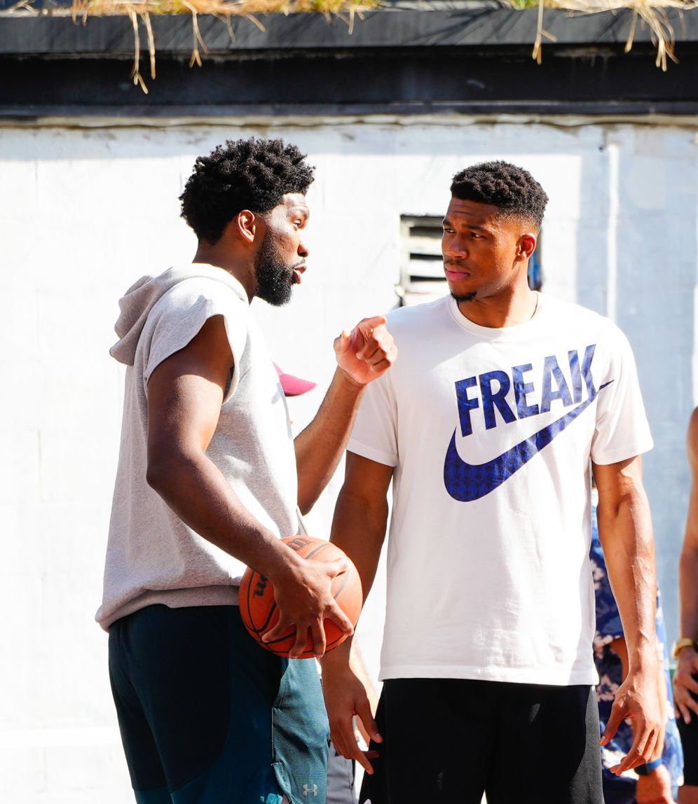 Joel Embiid and Giannis Antetokounmpo shooting a new commercial 👀