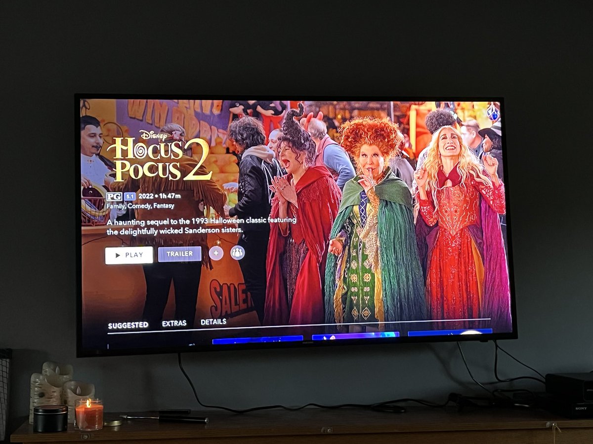 vja_robs12's tweet photo. Told my Film students earlier today that my daughters announced yesterday they “owned” the family room tonight for the premiere of #HocusPocus2 - proof I wasn’t lying! p.s. we’re loving it! https://t.co/rny2dFanY0