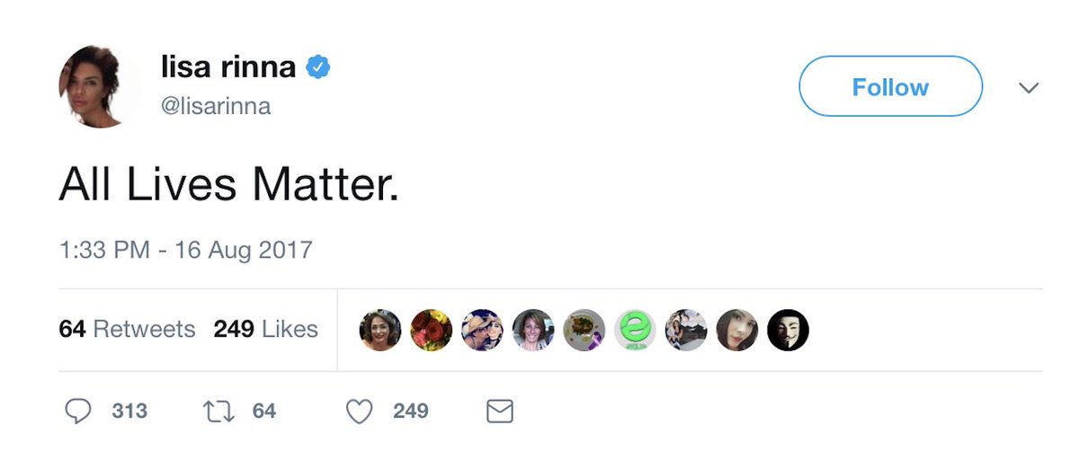 MadBeefs's tweet photo. Please share so that bravo fires Lisa Rinna. She called two black women thugs, compared one to a gorilla and said all lives matter. She needs to be held accountable for her tweets and this needs to go viral #rhobh #RHOBHMeanGirls https://t.co/uRLdQ7ch45