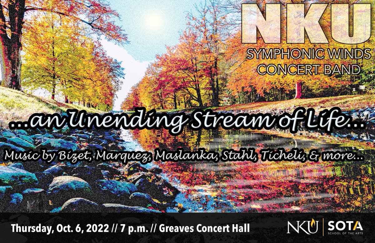 Don't miss Concert Band and Symphonic Winds tonight at 7 p.m. in Greaves Concert Hall. Under the direction of Nikk Pilato, the bands will be performing works by Bizet, Maslanka, Stahl, Ticheli and more! Free admission - we hope to see you there! #NKUSOTA #NKUMusic #NKUBands