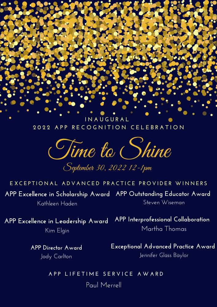 Happy APP Week to UVA APPs.  Thank you and Congratulations to the six winners of our 2022 excellence awards & the 23 nominees—it is your time to shine and your collective brilliance is “brighter than the sun”!
 #APPweek #UVAhealth #thankyou #NationalAPPWeek