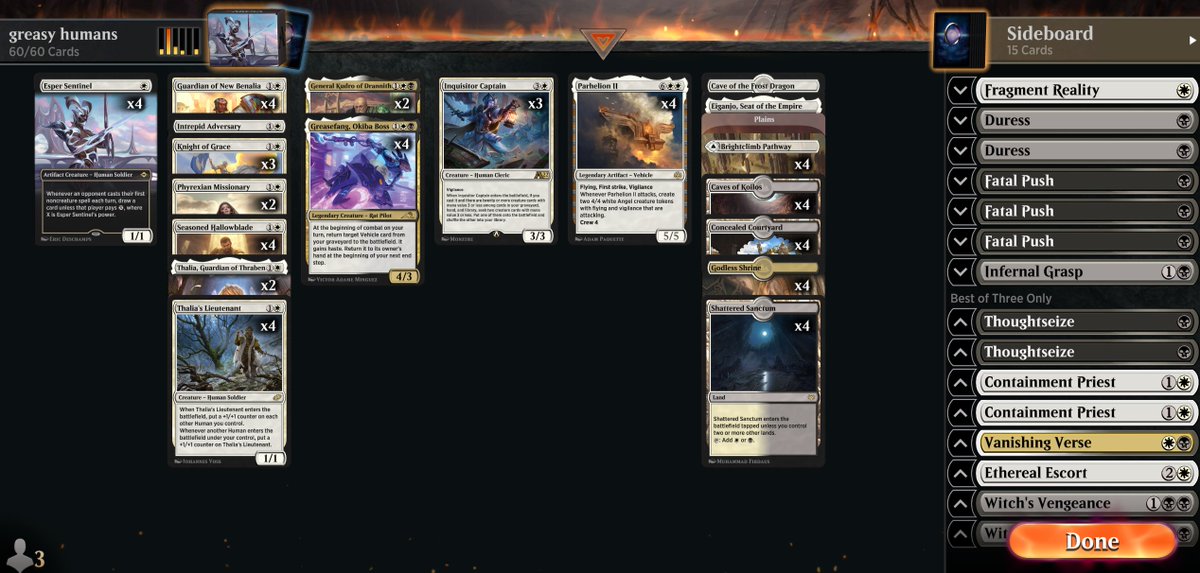 GreedyMagic's tweet photo. [Historic Bo3]
take the best aggro deck and add a 2 card combo to it? CRACKED

plz help w/ sideboard https://t.co/u1LO8tGjg5