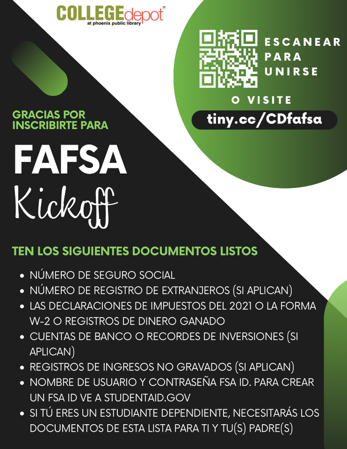 CollegeDepot's tweet photo. Registered for this Saturday’s FAFSA Kickoff? Here’s the info you should have with you to complete the #FAFSA. Haven’t registered for the event but want to join? You can visit https://t.co/ijZTNskIuN to join the event. #FinancialAid #FafsaHelp #FafsaForm #CollegeDepot https://t.co/SptyuqxSpt
