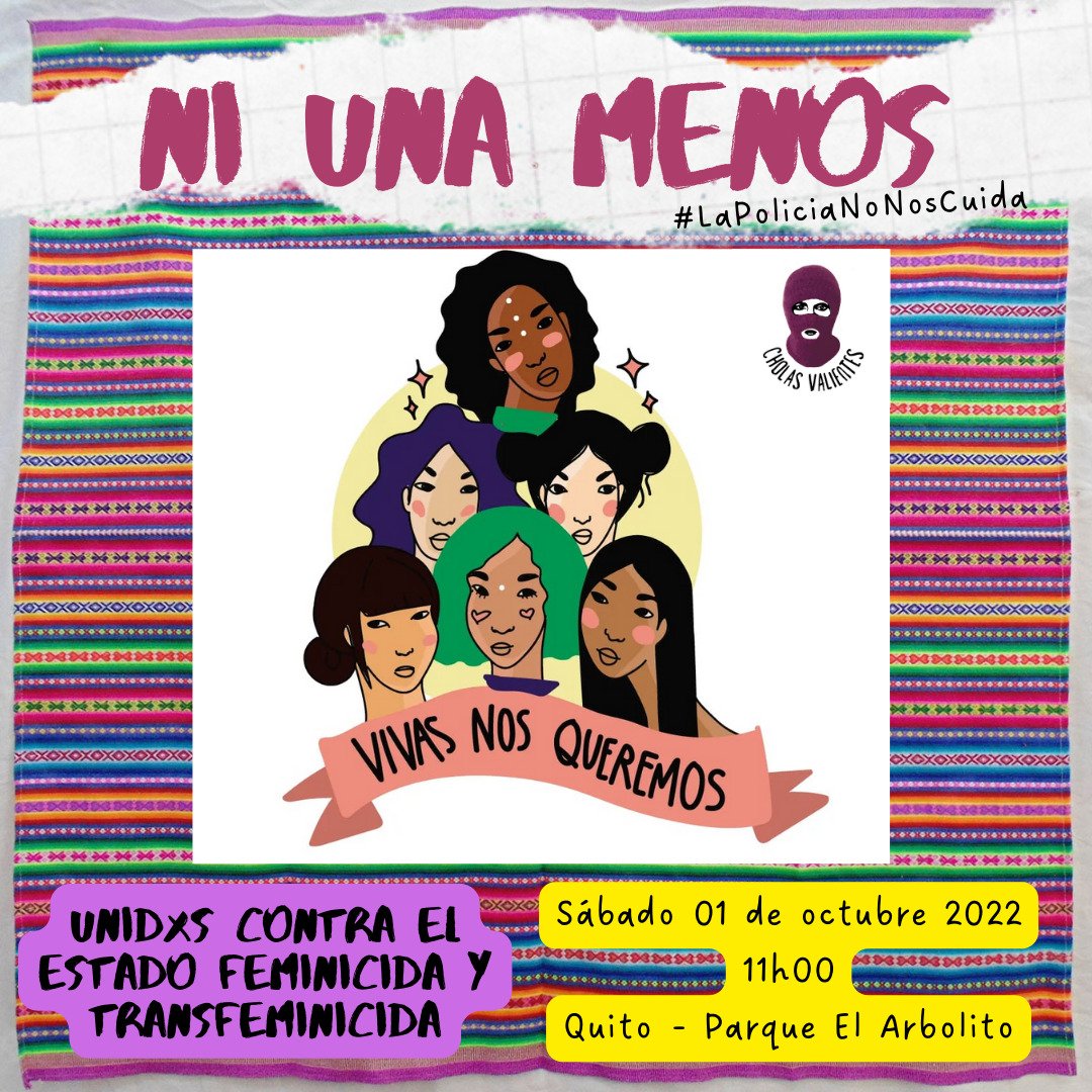CholasValientes's tweet photo. #MovilizacionNacional 
Por María Belén y todas las víctimas del estado feminicida, frente al abandono, complicidad y encubrimiento estatal ecuatoriano todxs juntxs a la calle con digna rabia para exigirle al estado y a la sociedad #VivasNosQueremos 
#LaPoliciaNoNosCuida https://t.co/xdttBfva7j