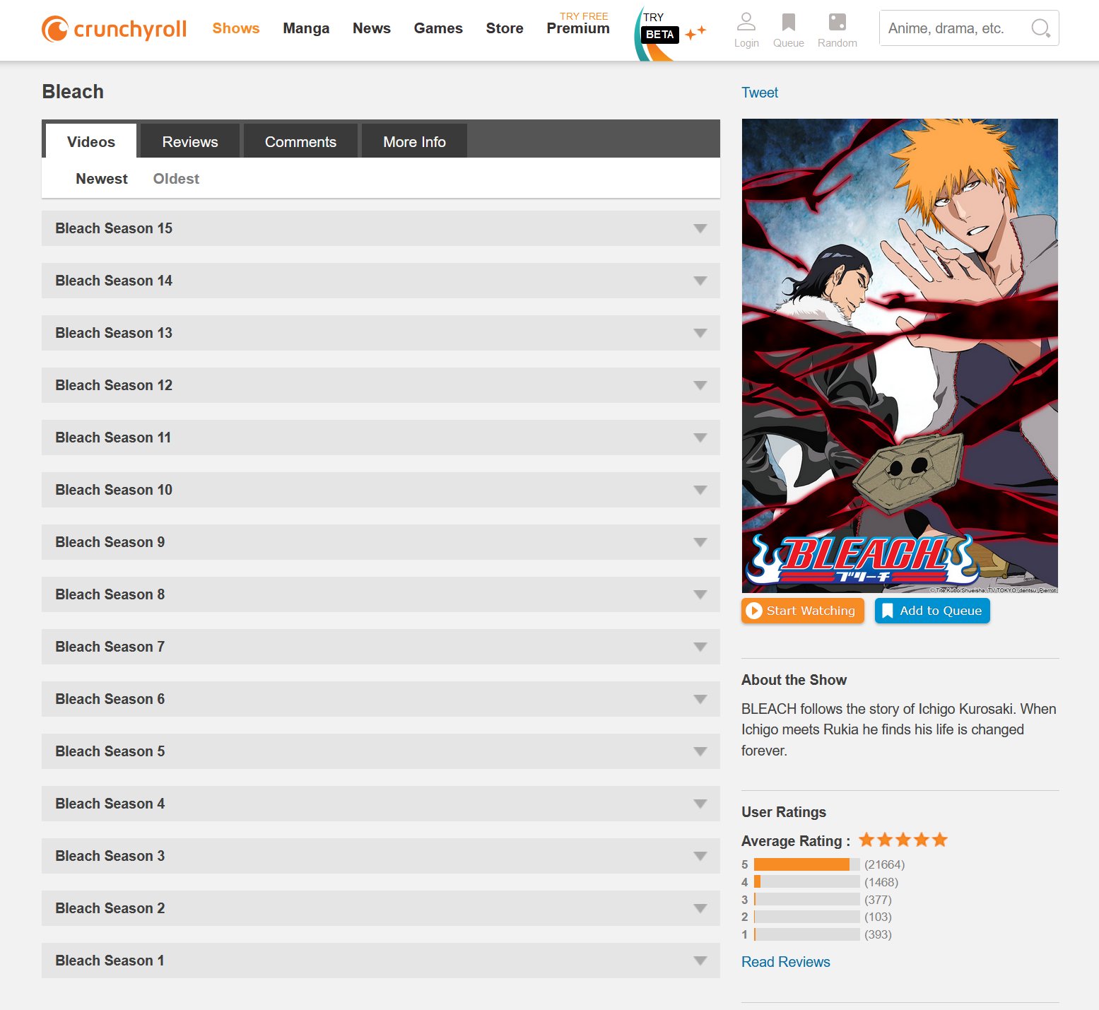 Zack on X: Crunchyroll has completely deleted Bleach from their site and   channel.  / X