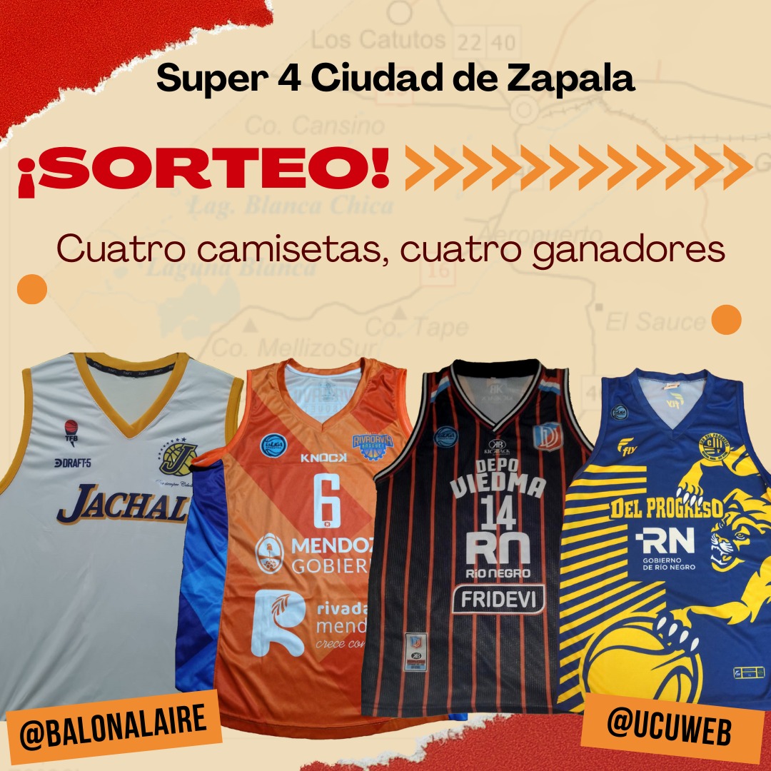 🚨¡¡¡SUPER SORTEO!!!🚨

Regalamos CUATRO camisetas de los participantes del torneo amistoso.

Para participar:
1️⃣ Seguí a @ucuweb y <a href="/balonalaire/">balonalaire</a>
2️⃣ Dale RT a la publicación 
3️⃣ Comentá con el hashtag #SuperCuatroZapala 

¡Se sortea el DOMINGO 2/10!