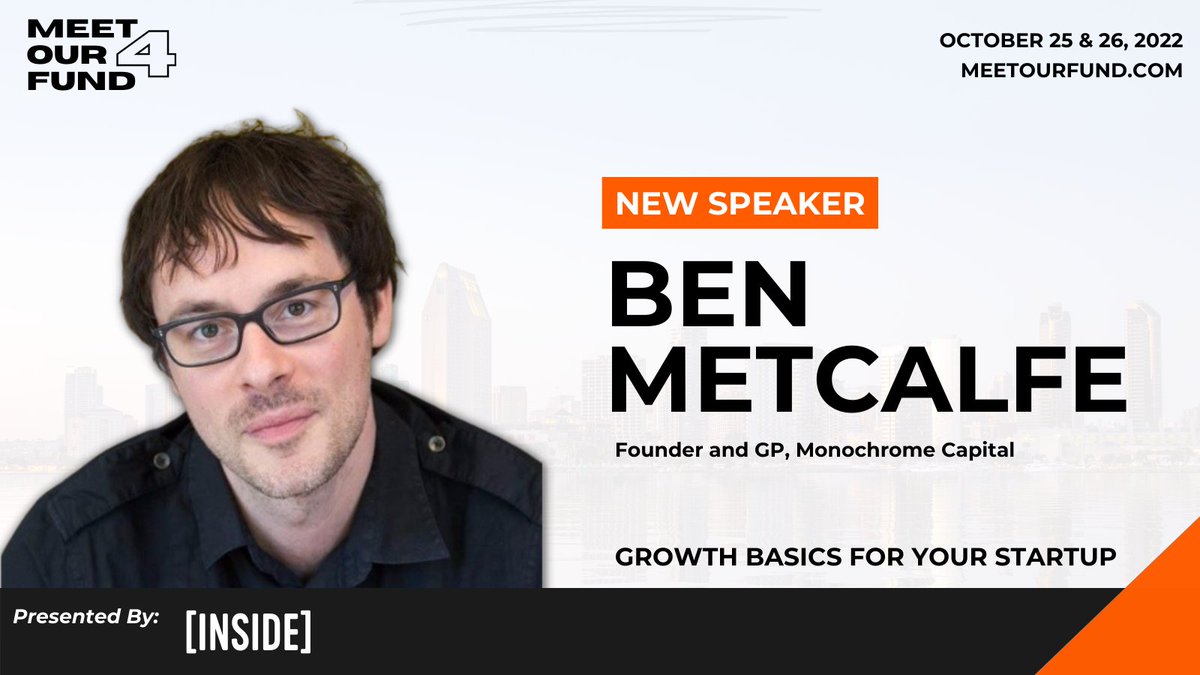 Meet Our Fund 4 Speaker Feature!

Ben Metcalfe- Founder/GP <a href="/monochrome_vc/">Monochrome Capital ◢◢</a>

Focused on early-stage B2B in cloud, #AI/ML, dev tools, data, #opensource &amp; #Web3, <a href="/dotBen/">Ben Metcalfe</a> utilizes his technical &amp; GTM exp to help founders scale.

Join Ben @ #MOF4 Oct 25/26👇 meetourfund.com