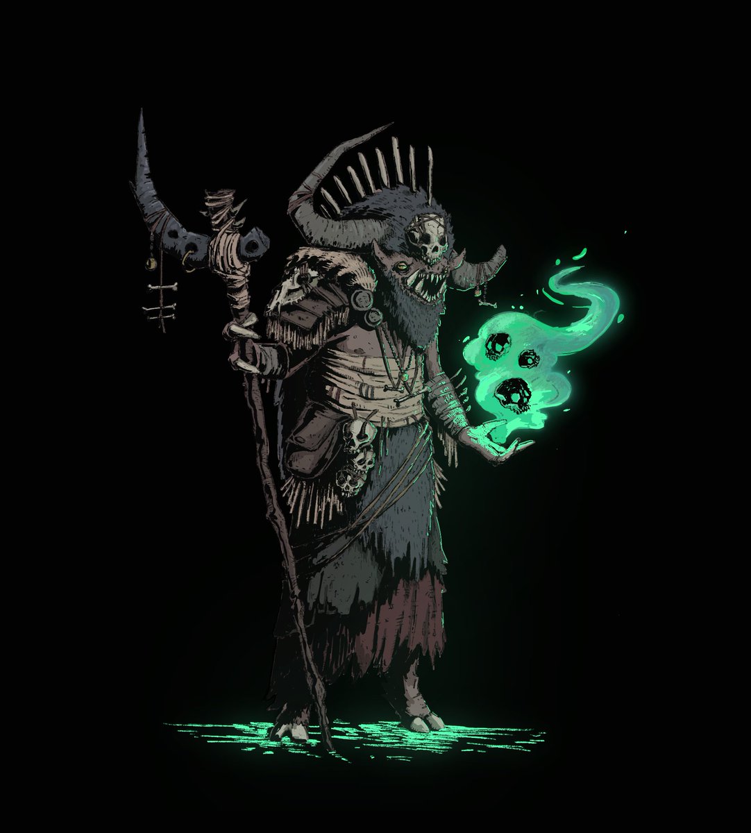 Preview of the amazing art from Max Green for Heimir, our deckbuilding strategy game. This goblin shaman will take all of your loot, and cast a spell from your bones!

#fantasyartist #conceptart #pcgames #indiegames #gamedev  #Magic