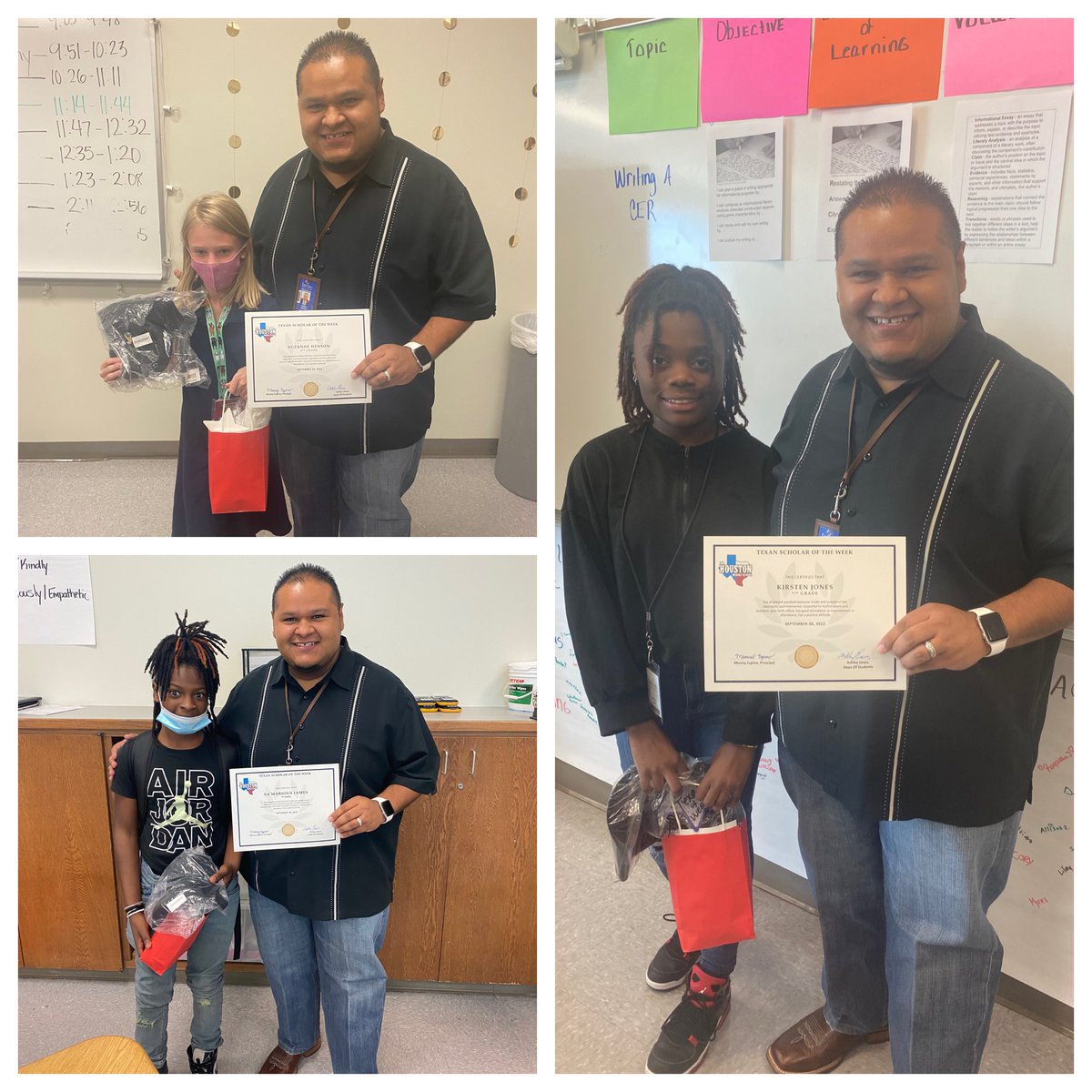 SamhoustonMS's tweet photo. Congratulations to our @SamhoustonMS 6th, 7th, &amp; 8th Grade Texan Scholars of the Week! We are extremely proud of you! Keep up the great work! #ThePowerOfUs #TexanPride #samside https://t.co/HDGHeJM59a