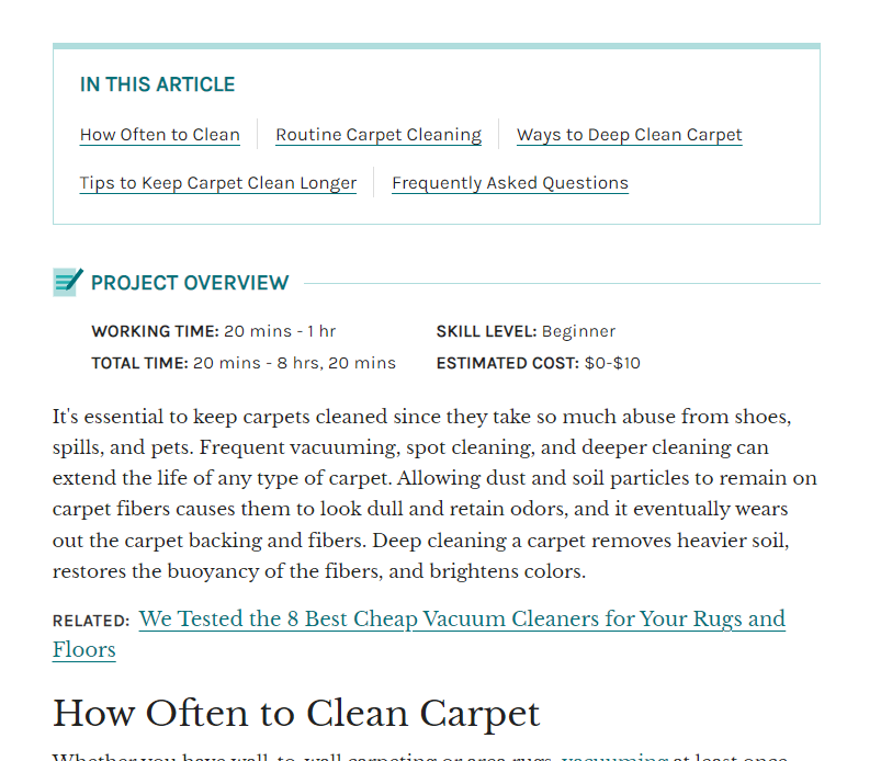 Nice 'top of article' UI to break up the text and highlight sections of the article.

Good for the readers and the spiders.