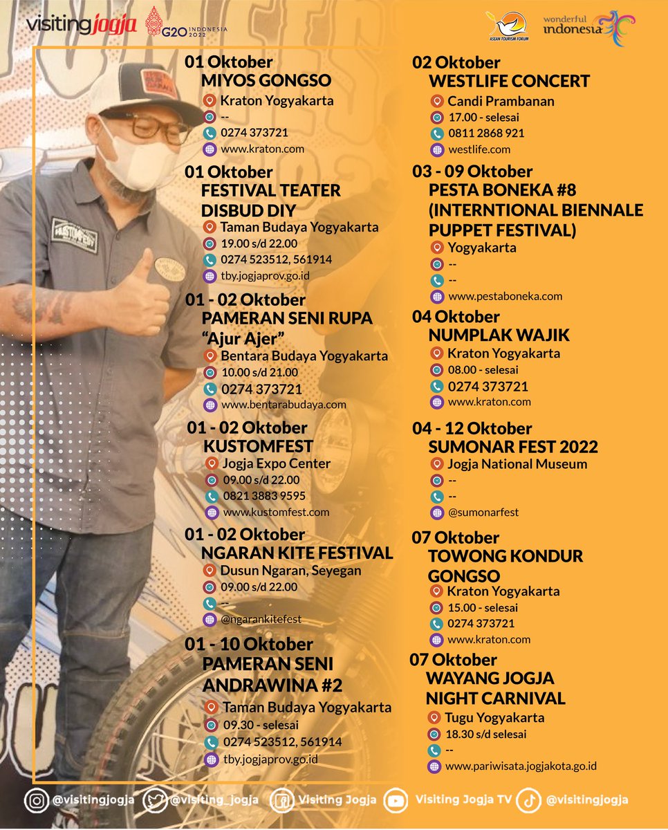 visiting_jogja's tweet photo. Calendar of Tanggal Nikah❎
Calendar of Event DIY✅
Nih Gengs, events di bulan Oktober kemruyuk sekali. Silahkan ditandain. Mimin tandain yang nyanyi-nyanyi pokoknya🎵🎶
#calendarofevent #coediy #coeoktober #visitingjogja https://t.co/IIYGGTUvNj