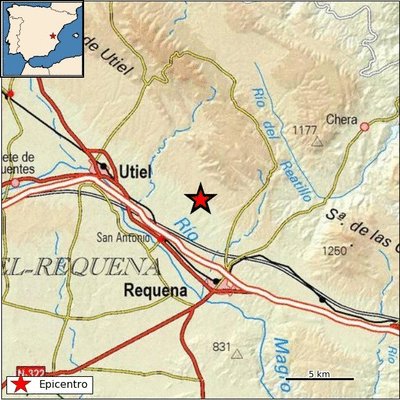 DiariosRobot's tweet photo. ⚠️Se ha producido un terremoto de magnitud 3.6 en NW REQUENA.V en la fecha 01/10/2022 1:45:08 en la siguiente localización: 39.5456,-1.1167, a una distancia de 1841.7 Kms de GC. Profundidad: 5.0 Kms.

#terremoto #earthquake https://t.co/XpS3oAVMbT