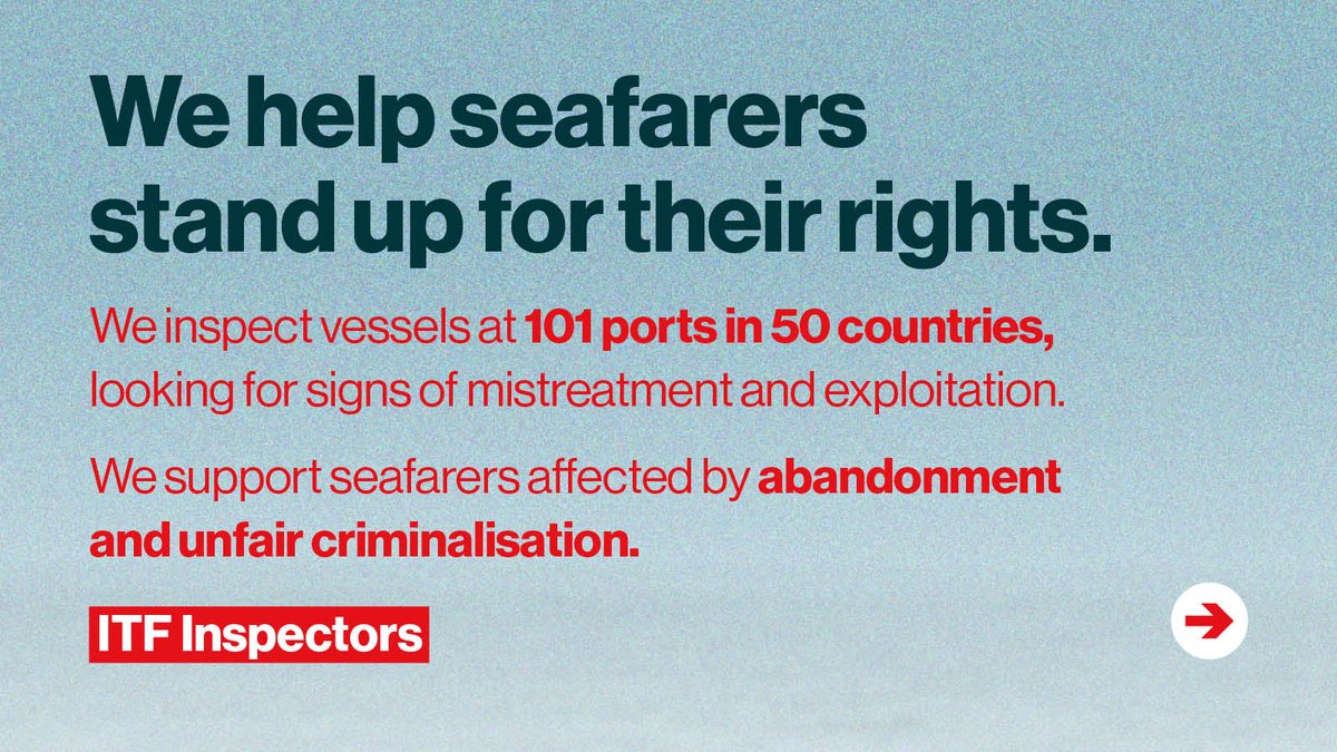 ITFglobalunion's tweet image. Our 125 @ITFSeafSupport inspectors work around the clock to check ships for signs of crew exploitation and mistreatment.

Here’s how we helped seafarers last year:👇
itfseafarers.org/en/news/itf-in… 

#WeAreITF #ITFSeafarers