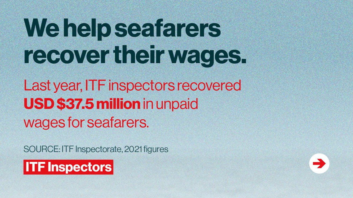 ITFglobalunion's tweet image. Our 125 @ITFSeafSupport inspectors work around the clock to check ships for signs of crew exploitation and mistreatment.

Here’s how we helped seafarers last year:👇
itfseafarers.org/en/news/itf-in… 

#WeAreITF #ITFSeafarers