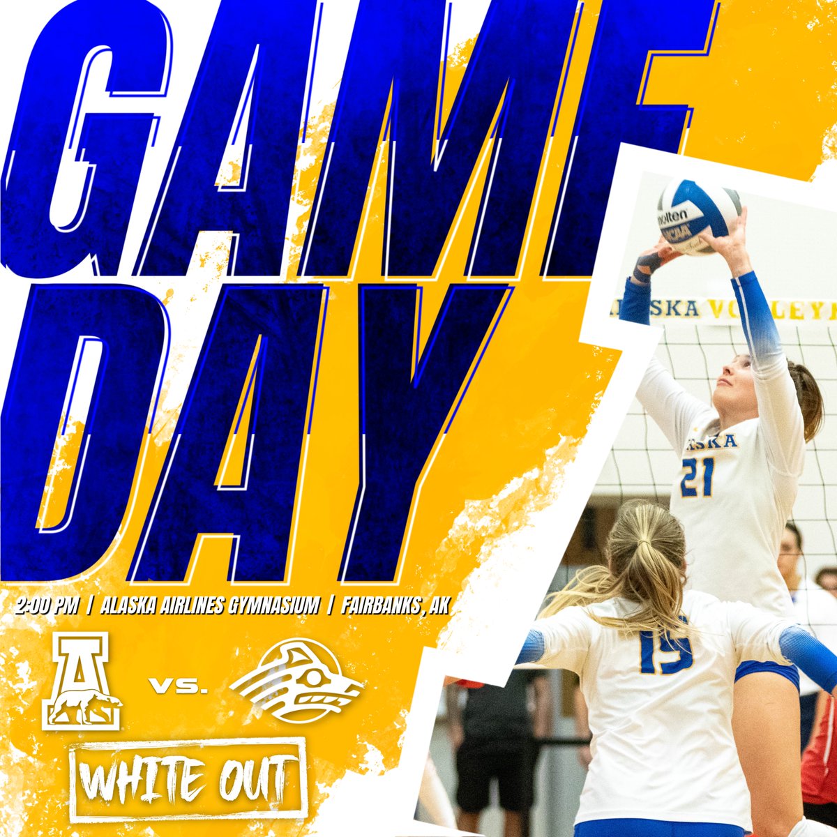 NanooksVB's tweet photo. Rivalry day is upon us🔥 Time to PACK THE PATTY.
📺 >> https://t.co/pmOmy5YfZN
📊 >> https://t.co/RrvfOOYeoN
🎟 >> https://t.co/WWPbmposlT
⏰ >> 2:00 p.m.
📍 >> Alaska Airlines Gymnasium
🌎 >> Fairbanks
#BeatUAA x #GNACVB https://t.co/vHaYnoKRzV