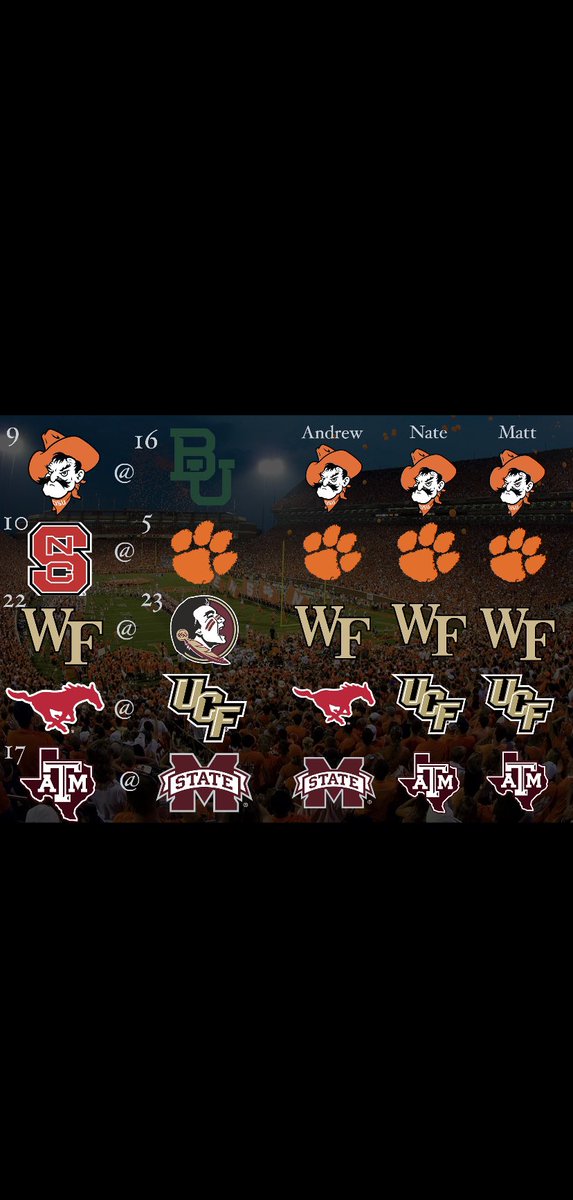 college_talking's tweet photo. Week 5 game picks. All eyes are on Andrew to see if he stays hot🔥🔥 https://t.co/ryq2FN0DrG