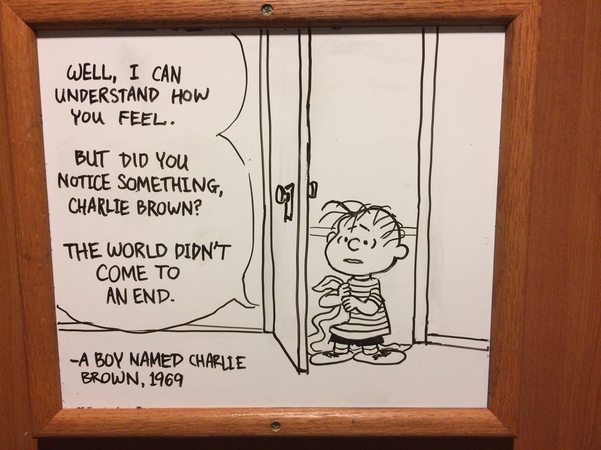 A pair of whiteboard drawings I did during a time when everyone was feeling down from finals in college, recreating my favorite scene from A Boy Named Charlie Brown. Art to me is not only about making pretty pictures, but about appreciating life and finding the strength to go on.